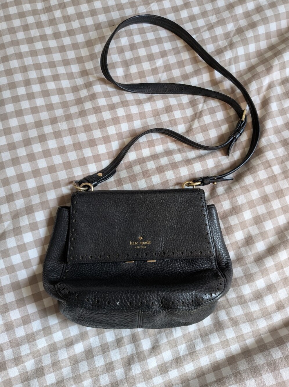 kate spade Black Pebbled Leather Shoulder Bag with Gold Hardware